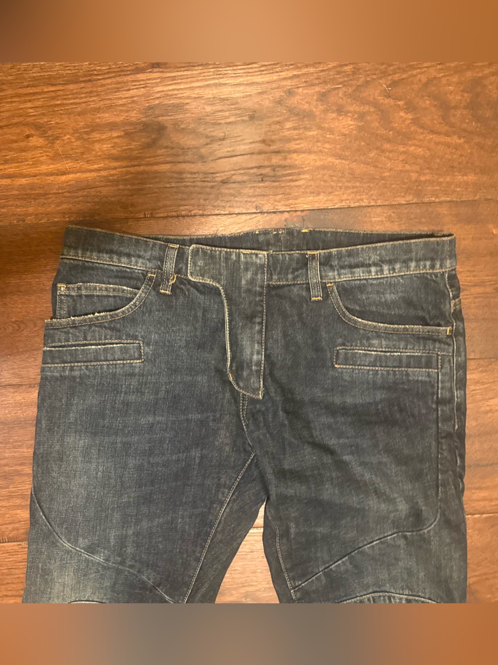 BALMAIN PARIS MENS BIKER MOTO DENIM JEANS, SIZE 34, INDIGO BLUE WASH - Picture 4 of 15